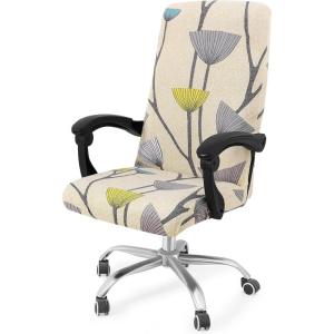 imageSmiry Stretch Printed Office Computer Chair Covers Universal Desk Rotating Chair Slipcovers Removable Washable Soft Fit AntiDust Spandex Protector Cover with Zipper BeigeYellow and Grey