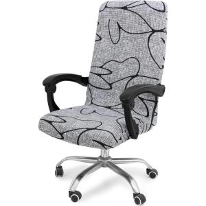 imageSmiry Stretch Printed Office Computer Chair Covers Universal Desk Rotating Chair Slipcovers Removable Washable Soft Fit AntiDust Spandex Protector Cover with Zipper BeigeGrey and Black