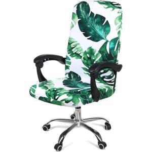 imageSmiry Stretch Printed Office Computer Chair Covers Universal Desk Rotating Chair Slipcovers Removable Washable Soft Fit AntiDust Spandex Protector Cover with Zipper BeigeGreen