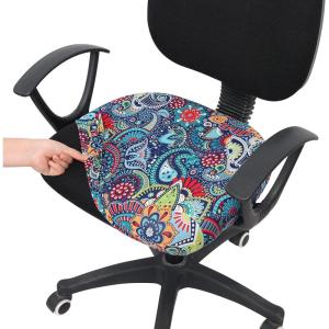 imageSmiry Printed Office Computer Chair Seat Covers Stretch Fit Universal Desk Rotating Chair Cover Washable Removable Seat Cushion Protectors  BeigeBlue Green