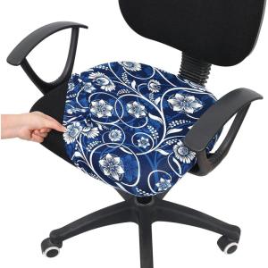 imageSmiry Printed Office Computer Chair Seat Covers Stretch Fit Universal Desk Rotating Chair Cover Washable Removable Seat Cushion Protectors  BeigeNavy Blue