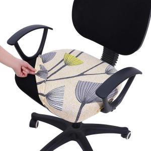 imageSmiry Printed Office Computer Chair Seat Covers Stretch Fit Universal Desk Rotating Chair Cover Washable Removable Seat Cushion Protectors  BeigeYellow and Grey