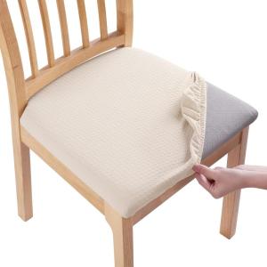 imageSmiry Seat Covers for Dining Room Chairs Set of 2 Stretch Jacquard Dining Chair Covers Removable Washable Slipcovers Protector BeigeBeige