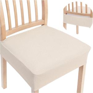 imageSmiry Stretch Jacquard Seat Covers for Dining Room Chairs Set of 6 Removable Washable Chair Seat Protector Slipcovers No Rear Covers BeigeBeige