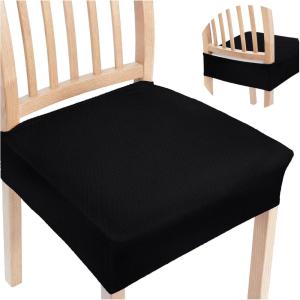 imageSmiry Stretch Jacquard Seat Covers for Dining Room Chairs Set of 6 Removable Washable Chair Seat Protector Slipcovers No Rear Covers BeigeBlack