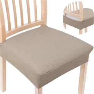imageSmiry Stretch Jacquard Seat Covers for Dining Room Chairs Set of 6 Removable Washable Chair Seat Protector Slipcovers No Rear Covers BeigeTaupe