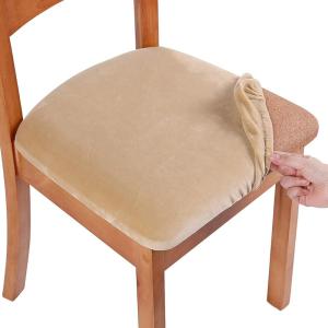 imageSmiry Velvet Seat Covers for Dining Room Chair Set of 2 Stretch Fit Removable Washable Chair Seat Cushion Protector Slipcovers with Ties Light GreyBeige