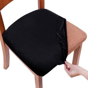 imageSmiry Velvet Seat Covers for Dining Room Chair Set of 2 Stretch Fit Removable Washable Chair Seat Cushion Protector Slipcovers with Ties Light GreyBlack