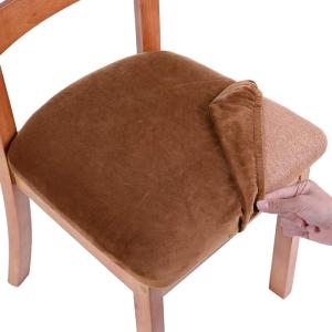imageSmiry Velvet Seat Covers for Dining Room Chair Set of 2 Stretch Fit Removable Washable Chair Seat Cushion Protector Slipcovers with Ties Light GreyCamel