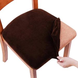 imageSmiry Velvet Seat Covers for Dining Room Chair Set of 2 Stretch Fit Removable Washable Chair Seat Cushion Protector Slipcovers with Ties Light GreyCoffee