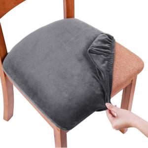 imageSmiry Velvet Seat Covers for Dining Room Chair Set of 2 Stretch Fit Removable Washable Chair Seat Cushion Protector Slipcovers with Ties Light GreyDark Grey
