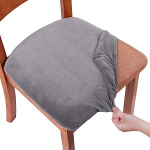 imageSmiry Velvet Seat Covers for Dining Room Chair Set of 2 Stretch Fit Removable Washable Chair Seat Cushion Protector Slipcovers with Ties Light GreyGrey