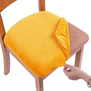 imageSmiry Velvet Seat Covers for Dining Room Chair Set of 2 Stretch Fit Removable Washable Chair Seat Cushion Protector Slipcovers with Ties Light GreyMustard Yellow