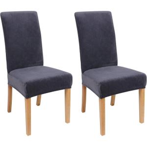 imageSmiry Velvet Stretch Chair Covers for Dining Room Set of 2 Soft Fit Removable Washable Kitchen Parsons Chair Slipcover Protector BeigeDark Grey