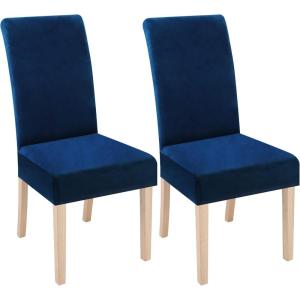 imageSmiry Velvet Stretch Chair Covers for Dining Room Set of 2 Soft Fit Removable Washable Kitchen Parsons Chair Slipcover Protector BeigeFederal Blue