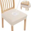 imageSmiry Waterproof Seat Covers for Dining Room Chairs Set of 4 Stretch Jacquard Removable Washable Chair Seat Slipcovers Protector No Rear Covers BeigeBeige