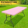 imageSmiry Rectangle Tablecloth Elastic Fitted Flannel Backed Vinyl Tablecloths for 6ft Folding Tables Waterproof Wipeable Table Covers for Indoor Outdoor Picnic and Camping White 30quotx72quotPink