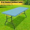 imageSmiry Rectangle Tablecloth Elastic Fitted Flannel Backed Vinyl Tablecloths for 6ft Folding Tables Waterproof Wipeable Table Covers for Indoor Outdoor Picnic and Camping White 30quotx72quotAqua