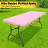 imageSmiry Rectangle Tablecloth Elastic Fitted Flannel Backed Vinyl Tablecloths for 6ft Folding Tables Waterproof Wipeable Table Covers for Indoor Outdoor Picnic and Camping White 30quotx72quotPink