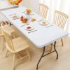 imageSmiry Rectangle Tablecloth Elastic Fitted Flannel Backed Vinyl Tablecloths for 6ft Folding Tables Waterproof Wipeable Table Covers for Indoor Outdoor Picnic and Camping White 30quotx72quotWhite