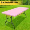 imageSmiry Rectangle Tablecloth Elastic Fitted Flannel Backed Vinyl Tablecloths for 6ft Folding Tables Waterproof Wipeable Table Covers for Indoor Outdoor Picnic and Camping White 30quotx72quotPink