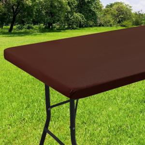imageSmiry Rectangle Tablecloth Elastic Fitted Flannel Backed Vinyl Tablecloths for 6ft Folding Tables Waterproof Wipeable Table Covers for Indoor Outdoor Picnic and Camping White 30quotx72quotCoffee