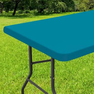 imageSmiry Rectangle Tablecloth Elastic Fitted Flannel Backed Vinyl Tablecloths for 6ft Folding Tables Waterproof Wipeable Table Covers for Indoor Outdoor Picnic and Camping White 30quotx72quotTurquoise