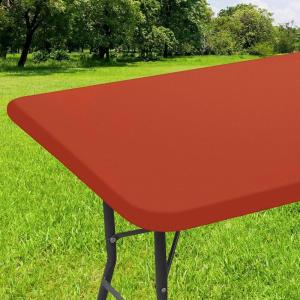 imageSmiry Rectangle Tablecloth Elastic Fitted Flannel Backed Vinyl Tablecloths for 6ft Folding Tables Waterproof Wipeable Table Covers for Indoor Outdoor Picnic and Camping White 30quotx72quotRust