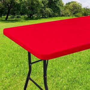 imageSmiry Rectangle Tablecloth Elastic Fitted Flannel Backed Vinyl Tablecloths for 6ft Folding Tables Waterproof Wipeable Table Covers for Indoor Outdoor Picnic and Camping White 30quotx72quotRed