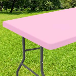 imageSmiry Rectangle Tablecloth Elastic Fitted Flannel Backed Vinyl Tablecloths for 6ft Folding Tables Waterproof Wipeable Table Covers for Indoor Outdoor Picnic and Camping White 30quotx72quotPink
