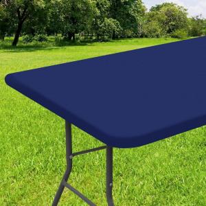 imageSmiry Rectangle Tablecloth Elastic Fitted Flannel Backed Vinyl Tablecloths for 6ft Folding Tables Waterproof Wipeable Table Covers for Indoor Outdoor Picnic and Camping White 30quotx72quotNavy