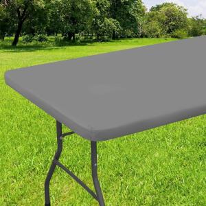 imageSmiry Rectangle Tablecloth Elastic Fitted Flannel Backed Vinyl Tablecloths for 6ft Folding Tables Waterproof Wipeable Table Covers for Indoor Outdoor Picnic and Camping White 30quotx72quotGrey