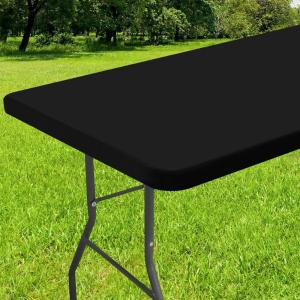 imageSmiry Rectangle Tablecloth Elastic Fitted Flannel Backed Vinyl Tablecloths for 6ft Folding Tables Waterproof Wipeable Table Covers for Indoor Outdoor Picnic and Camping White 30quotx72quotBlack