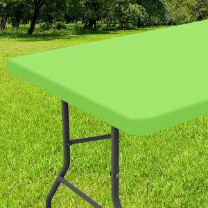 imageSmiry Rectangle Tablecloth Elastic Fitted Flannel Backed Vinyl Tablecloths for 6ft Folding Tables Waterproof Wipeable Table Covers for Indoor Outdoor Picnic and Camping White 30quotx72quotLime Green
