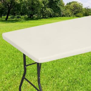 imageSmiry Rectangle Tablecloth Elastic Fitted Flannel Backed Vinyl Tablecloths for 6ft Folding Tables Waterproof Wipeable Table Covers for Indoor Outdoor Picnic and Camping White 30quotx72quotBeige