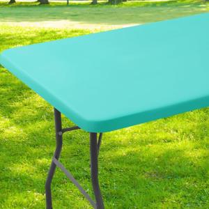 imageSmiry Rectangle Tablecloth Elastic Fitted Flannel Backed Vinyl Tablecloths for 6ft Folding Tables Waterproof Wipeable Table Covers for Indoor Outdoor Picnic and Camping White 30quotx72quotTeal