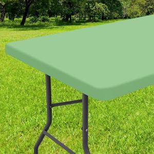 imageSmiry Rectangle Tablecloth Elastic Fitted Flannel Backed Vinyl Tablecloths for 6ft Folding Tables Waterproof Wipeable Table Covers for Indoor Outdoor Picnic and Camping White 30quotx72quotSage Green