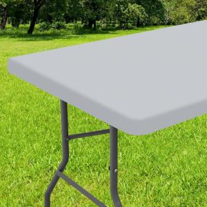 imageSmiry Rectangle Tablecloth Elastic Fitted Flannel Backed Vinyl Tablecloths for 6ft Folding Tables Waterproof Wipeable Table Covers for Indoor Outdoor Picnic and Camping White 30quotx72quotLight Grey