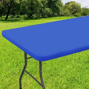 imageSmiry Rectangle Tablecloth Elastic Fitted Flannel Backed Vinyl Tablecloths for 6ft Folding Tables Waterproof Wipeable Table Covers for Indoor Outdoor Picnic and Camping White 30quotx72quotBlue