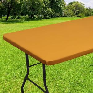 imageSmiry Rectangle Tablecloth Elastic Fitted Flannel Backed Vinyl Tablecloths for 6ft Folding Tables Waterproof Wipeable Table Covers for Indoor Outdoor Picnic and Camping White 30quotx72quotMustard Yellow