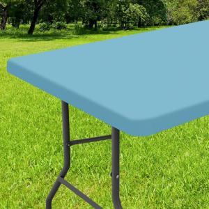imageSmiry Rectangle Tablecloth Elastic Fitted Flannel Backed Vinyl Tablecloths for 6ft Folding Tables Waterproof Wipeable Table Covers for Indoor Outdoor Picnic and Camping White 30quotx72quotAqua