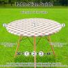 imageSmiry Round Picnic Table Cloth Elastic Waterproof Fitted Vinyl Tablecloth for 36quot44quot Tables Flannel Backed Buffalo Plaid Table Covers for Dining Camping Outdoor Black and WhiteKhaki and White