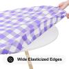 imageSmiry Round Picnic Table Cloth Elastic Waterproof Fitted Vinyl Tablecloth for 36quot44quot Tables Flannel Backed Buffalo Plaid Table Covers for Dining Camping Outdoor Black and WhitePurple and White