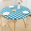 imageSmiry Round Picnic Table Cloth Elastic Waterproof Fitted Vinyl Tablecloth for 36quot44quot Tables Flannel Backed Buffalo Plaid Table Covers for Dining Camping Outdoor Black and WhiteTurquoise and White