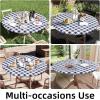 imageSmiry Round Picnic Table Cloth Elastic Waterproof Fitted Vinyl Tablecloth for 36quot44quot Tables Flannel Backed Buffalo Plaid Table Covers for Dining Camping Outdoor Black and WhiteNavy and White