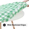 imageSmiry Round Picnic Table Cloth Elastic Waterproof Fitted Vinyl Tablecloth for 36quot44quot Tables Flannel Backed Buffalo Plaid Table Covers for Dining Camping Outdoor Black and WhiteSage Green and White