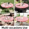 imageSmiry Round Picnic Table Cloth Elastic Waterproof Fitted Vinyl Tablecloth for 36quot44quot Tables Flannel Backed Buffalo Plaid Table Covers for Dining Camping Outdoor Black and WhiteRed and White