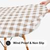 imageSmiry Round Picnic Table Cloth Elastic Waterproof Fitted Vinyl Tablecloth for 36quot44quot Tables Flannel Backed Buffalo Plaid Table Covers for Dining Camping Outdoor Black and WhiteKhaki and White