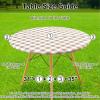 imageSmiry Round Picnic Table Cloth Elastic Waterproof Fitted Vinyl Tablecloth for 36quot44quot Tables Flannel Backed Buffalo Plaid Table Covers for Dining Camping Outdoor Black and WhiteKhaki and White