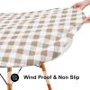imageSmiry Round Picnic Table Cloth Elastic Waterproof Fitted Vinyl Tablecloth for 36quot44quot Tables Flannel Backed Buffalo Plaid Table Covers for Dining Camping Outdoor Black and WhiteKhaki and White